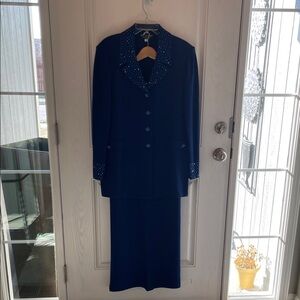 NWOT St John Evening Jacket and Maxi Skirt Set, Royal Blue w/Sequins, Size 14